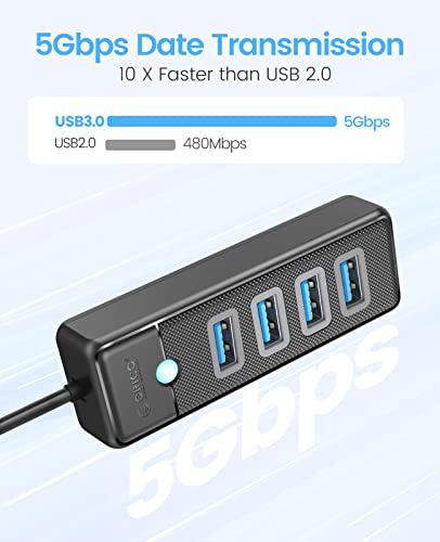 ORICO-4-Port-USB-HUB-30-USB-Splitter-for-Laptop-with-05ft-Cable-Multi-USB-Port-Expander-Fast-Data-Transfer-Compatible-with-Mac-OS-10X-and-Above-Linux-Android-Black