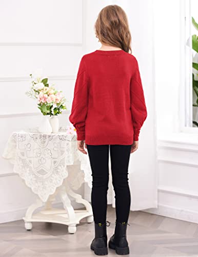 Image of Arshiner Kid Girls Crew Neck Lantern Sleeve Sweater Cute Jumper Top Pullover Outwear 5-13 Years