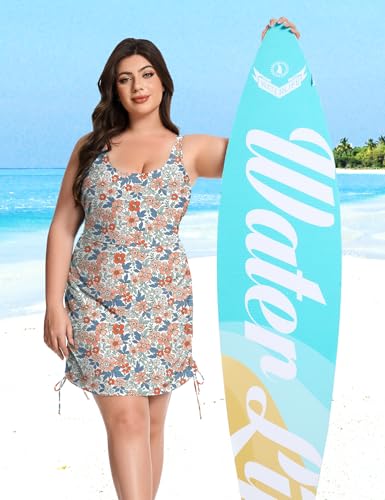 FOREYOND Women's Plus Size Swimdress One Piece Tummy Control Swimsuits Modest Full Coverage Bathing Suits Swimwear3
