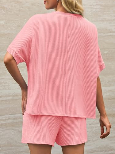 Image of Imily Bela Womens 2 Piece Outfits 2025 Oversized Summer Short Sets Casual Beach Ribbed Short Sleeve Matching Set