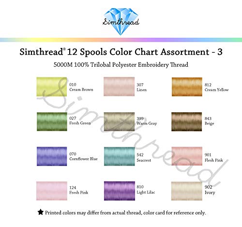 Image of Simthread 12 Brother Colors of Huge Spool 5000M Polyester Embroidery Machine Thread for Commercial and Domestic Embroidery Machines - Assorted Color 3