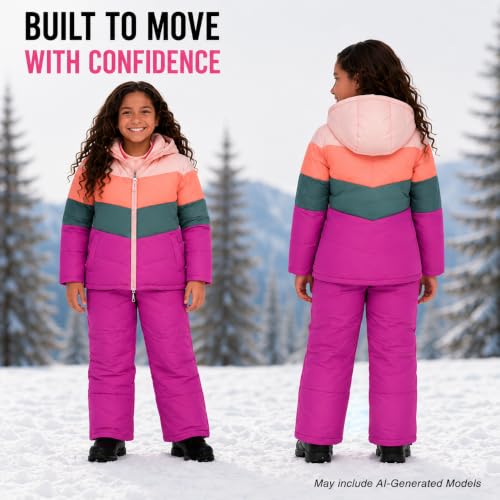 Image of Pink Platinum Girls Snowsuit 2-Piece Insulated Hooded Jacket & Bib