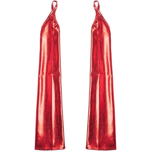 1pair Elbow Length Fingerless Gloves Girls Shimmery Party Gloves Dancewear Accessory Pu Leather Long Gloves for Women