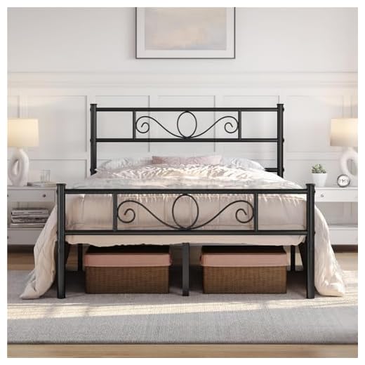 Yaheetech Lit Double 140 x 200 cm en métal pour Adultes Grande Espace en Lattes Noir Moderne