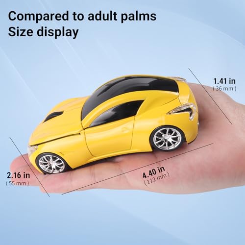 Image of elec Space Wireless Mini Mouse with Case - Cute Sports Car Shape, Lightweight & Portable, 10m Range, Plug and Play (Yellow)