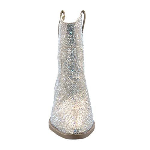 Image of ABSOLEX Women Western Cowgirl Cowboy Pointed Toe Rhinestone Ankle Booties