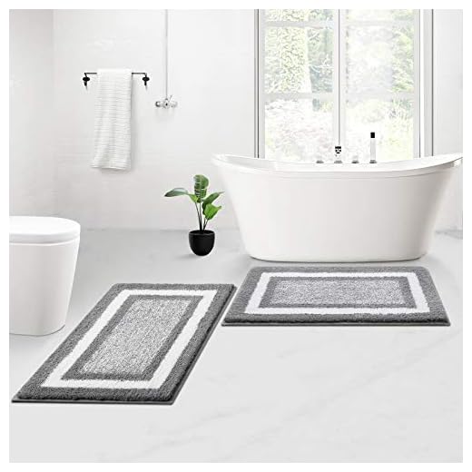 KMAT Bathroom Rugs and Mats Sets,2 PCS Ultra Soft Microfiber Non-Slip Bath mat,Machine Washable and Quick Dry Shower Rugs Floor Carpet Mat for Bathroom,Tub and Shower(18"x26"+20"x32",Grey)