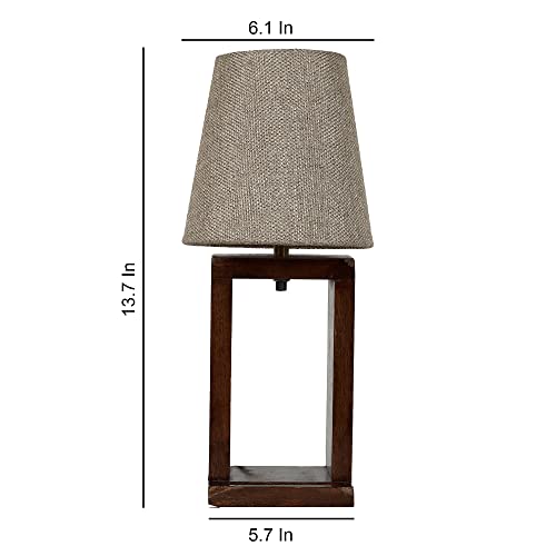 Image of tu casa Wooden Table Lamp for Bedroom & Living Room | Mango Wood Base with Beige Cotton Fabric Shade | Decorative Bedside Night Lamp for Home Decor & Festive Gifting