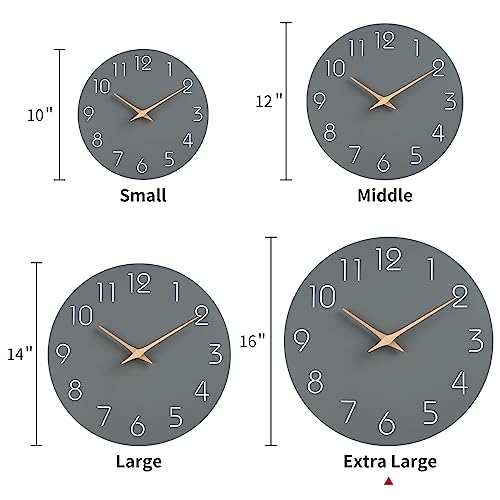 Image of Mosewa Large Wall Clock 16 Inch Gray Modern Silent Non Ticking Battery Operated Decorative for Bedroom Bathroom Living Room Kitchen Home Office Hotel