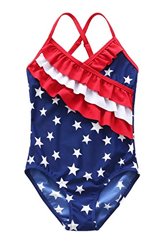 Image of Girls One Piece Swimsuits Hawaiian Ruffle Swimwear Beach Bathing Suit for Summer Vacation