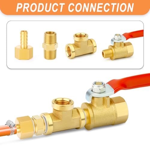 Image of GASHER 6PCS 1 /8 Inch NPT Brass Pipe Fitting, Ball Valve, Barstock Tee Brass Pipe Fitting and Air Hose Fitings