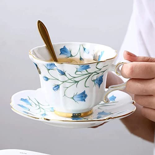 SGSG Bone China Taza de té de la Tarde Taza de café de cerámica Flor Elegante Taza de té Platillo Estante de Entrega (A… - Imagen 6