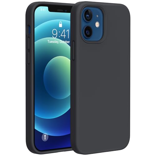 Miracase Compatible with iPhone 12 Case and iPhone 12 Pro Case, Liquid Silicone Gel Rubber Full Body Protection Shockproof Drop Protection Phone Case for iPhone 12/12 Pro 6.1 inch, Black