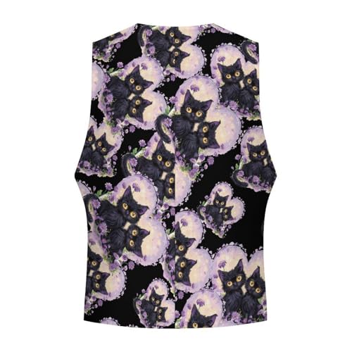 Black Cats Flower Men's Suit Vest Waistcoat Vests Formal Dress with 2 Pockets for Business Casual Tuxedo4