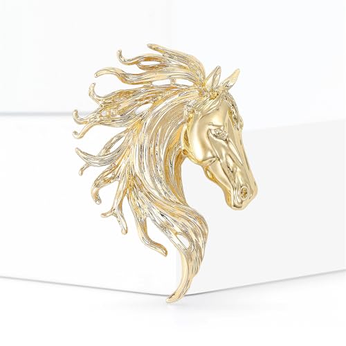 Image of Dreuyet Horse Brooch Pin Horse Racing Suit Lapel Pin for Women Men Rhinestone Antique Gold Horse Animal Brooch Clothing Outfits Accessory Jewelry