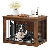 YITAHOME Dog Crate Furniture for Large Dogs, Side End Table, Modern Dogs Kennel Indoor up to 60 lb, 2-in-1 Iron-Wood Fusion Dog Cage with Waterproof Top, Safety Corners, Steel Lock,38"L, Rustic Brown