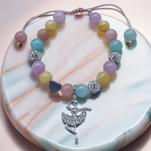 Image of DOLON Colorful Stones Handmade Crystal Ballet Charm Bracelet First Recital Stage Performance Dance Competition Encouragement Gift for Her