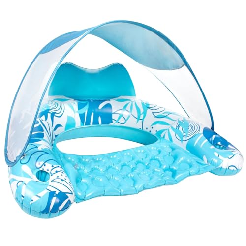 Floating Pool Loungers - Pool Chaise Lounges, Adult Inflatable Floating Pool Seat, Pool Lounger Floats | Floating Lounge Chairs with Detachable Sunshade and Cup Holders for Adults Fun Leisure Relax