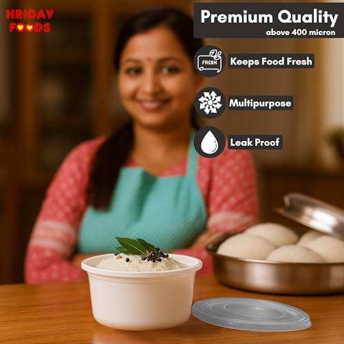 Image of Hriday Foods 250ml White Round Disposable Food Containers with Airtight Lids, Set of 25, Microwave Safe, Leak Proof, BPA Free, Ideal for Meal Prep, Takeaway & Food Delivery