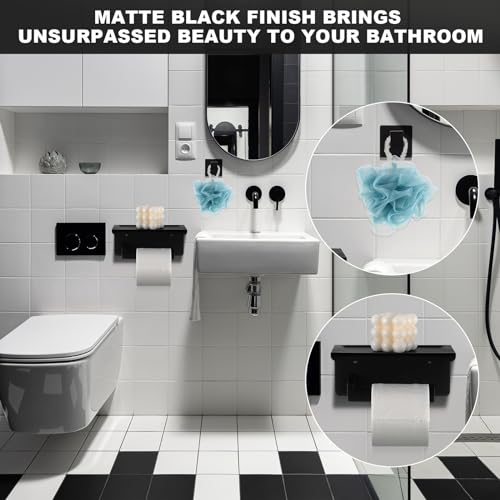 Image of 10 Pcs Bathroom Accessories Set, 24 Inch Bathroom Hardware Set, Stainless Steel Bath Towel Bar, Towel Racks, Robe Hook, Toilet Paper Holder with Phone Shelf Wall Mounted for Gifts (Matte Black)