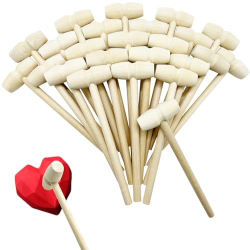 24 Pcs Mini Wooden Hammers Breakable Heart Wooden Hammers for Breakable Heart Wooden Mallet for Chocolate Heart, Crab Lobster Mallets, Toy Mallets for Kids