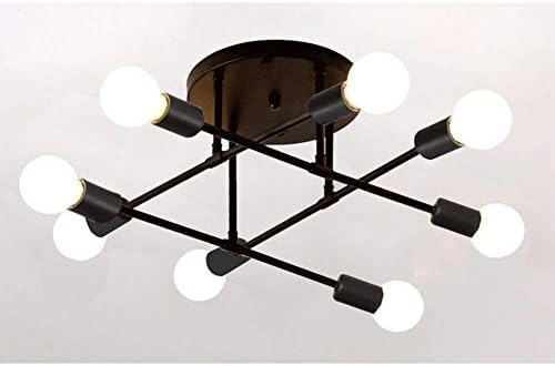 Nordic Metal Retro Chandelier, Semi-Flush Mount Industrial Ceiling Light, for Living Room, Bedroom, Dining Room, Kitchen, Restaurant E27 Socket,black,8 lights