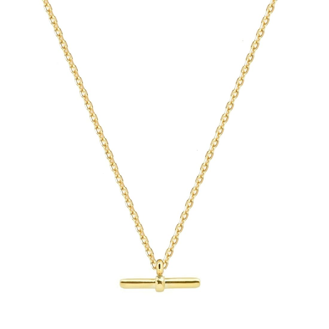 Source 20 inch T-bar Pendant Necklace with 2mm 18ct Gold plated Diamond Cut Trace Chain