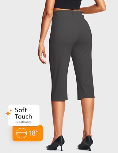 Image of ISEEGZ 14'' /18 inch Capri Pants for Women Dressy Stretch Pull On Womens Capris with Pockets Petite Summer Office Work Casual