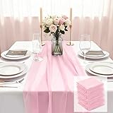 Otauoaea Chiffon Tischläufer Rosa 75x300 cm   Halbtransparenter Elegantes Table Runner für Hochzeitsdeko, Tischdeko Geburtstag, Gartenparty Deko (4 Stück)