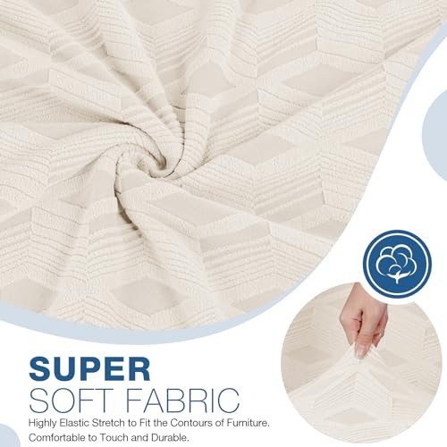 Image of TAOCOCO 4 Seater Sofa Slipcover, 1Piece Soft Fitted Oversized Couch Cover Washable Large Sofa Cover with 2PCS Throw Pillow Covers, Jacquard Furniture Protector for Pets Dog(4 Seater,Beige)