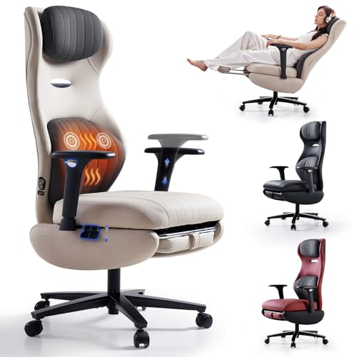 EMIAH Fauteuil de Bureau Ergonomique, Chaise de Bureau Inclinable avec Repose-Pieds, Réglables Accoudoirs, Fauteuil Jeu Chauffage Massage, Chaise d'ordinateur...