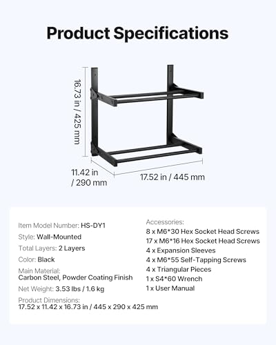 Image of VEVOR Wall Mount Printer Filament Storage Rack, 2-Tier Wall Bracket Storage Shelf, Rolling Filament Spool Holders Racks with Wheels, Filaments Organzied for 3D Printing Studio, Workshop (Shelf Only)