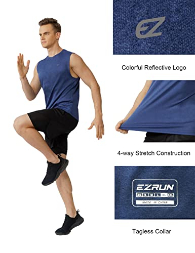 Ezrun Men's Workout Sleeveless Shirts Quick Dry Muscle Swim Shirt Gym Fitness Running Beach Tank Tops(Blue,Xxl) #TOP3