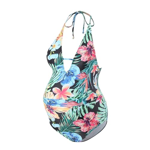 Genérico Bikini Estiliza Traje de baño Floral con Cuello en V Sexy de Maternidad para Mujer Trajes de baño de Playa Trajes de baño de Maternidad Bikini Traje de baño Camisolas (Green, S)