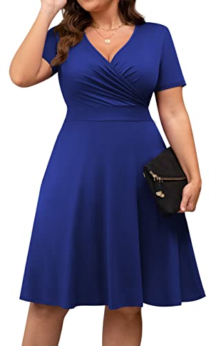 Image of POSESHE Womens Plus Size Dresses Sleeveless Wrap V-Neck Sundress Casual Summer Wedding Guest Cocktail Dress with Pockets
