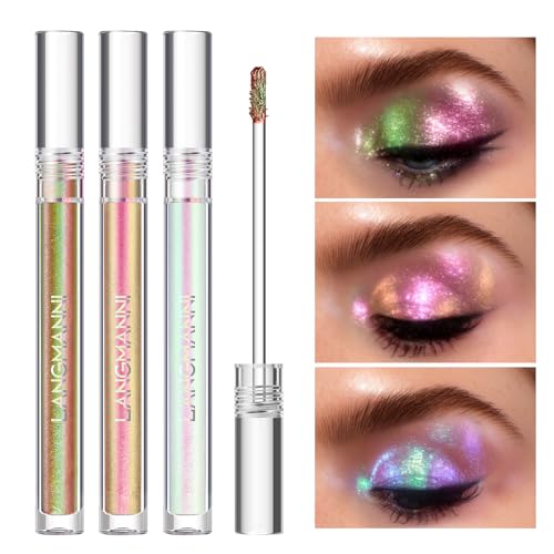 3 Pcs Liquid Chameleon Eyeshadow Makeup Set,Metallic Changing Long-lasting Holographic Glitter Multichrome Eyeshadows (#B) - Image 2