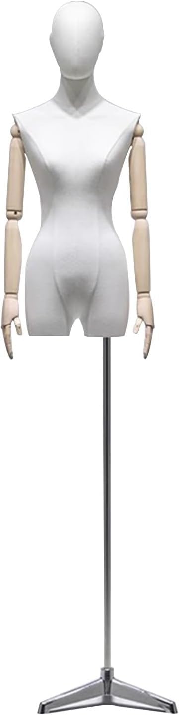 CONGRUI Female Detachable Mannequin Covering Linen Torso Adjustable Height 67 83 Inches Manikin Triangular Metal Base(Black)