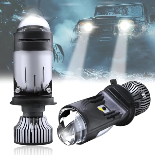 Image of Spaiko H4 LED Headlight Bulb 100W 15000LM with Mini Projector Lens | 6000K Super Bright White Dual Beam Hi /Lo | Plug & Play Waterproof for Car, Bike & Scooty