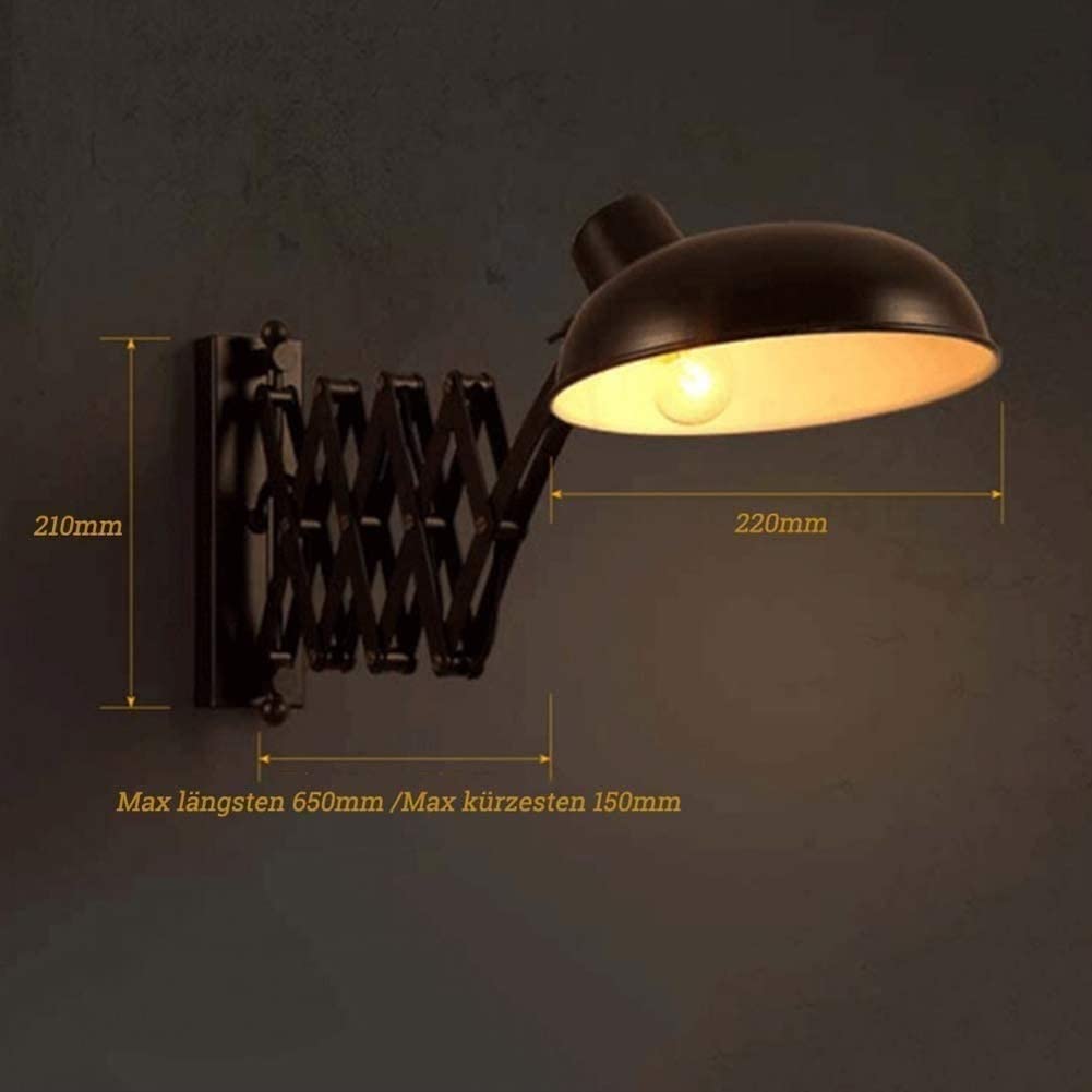 SweAtz Lámpara de pared industrial vintage Lámpara de pared extensible americana Brazo de tijera oscilante negro ajustable Lámpara de pared de metal Accesorio de iluminación Lámpara de lectura flex