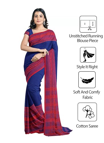 Image of eC ESHA'S COLLECTION Women's Cotton Blend Begumpuri Handloom Saree With Unstitched Running Blouse Piece