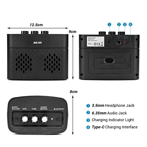 Mingzhe Amplificador de Amplificador de Guitarra Elétrica Ag-05 5 Watts Saída Estéreo Distorção Ganh