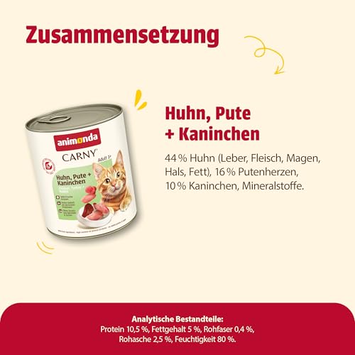 animonda Carny Katzen Nassfutter Huhn + Pute + Kaninchen (6 x 800g), getreidefreies Katzen Nassfutter ohne Zucker, mit frischen fleischigen Zutaten