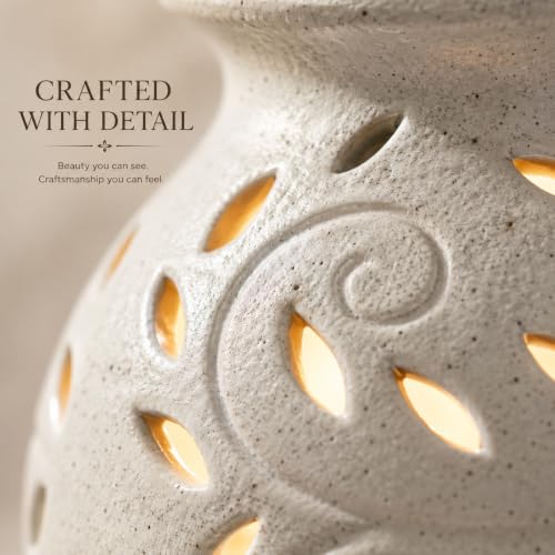 Image of BRAHMZ Ceramic Electric Aroma Oil Diffuser with Bulb - Ancient Matki Style Essential Oil Burner for Home, Bedroom, Pooja Room & Office | 12cm, White