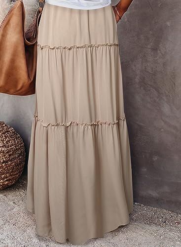 Image of Happy Sailed Womens Floral Print Boho Maxi Skirt Elastic High Waist Pleated Ruffle Flowy Long Skirts S-XL