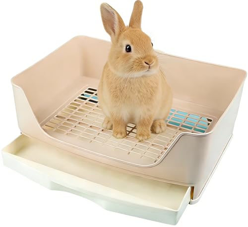 Large Rabbit Litter Tray Small Animal Litter Box Toilet Pet Potty Trainer with Drawer for Rabbit Guinea Pig Galesaur Ferrets Hamster Hedgehog Small Animals (Brown)