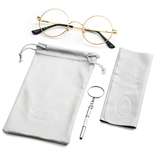 Kursan Small Round Clear Lens Glasses Non Prescription Circle Metal Frame Eyewear (Gold) #TOP5