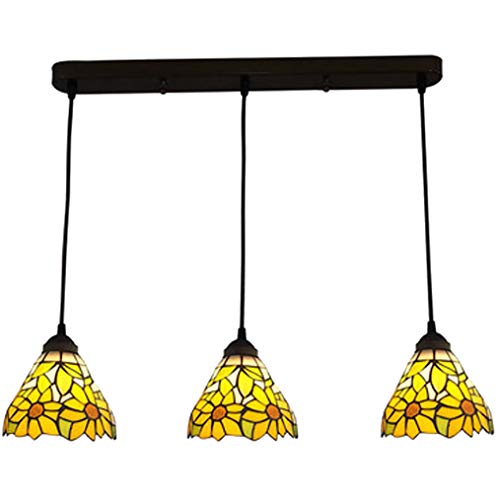 Plafonniers style Tiffany lustre jaune soleil fleur luminaire suspendu 3 têtes