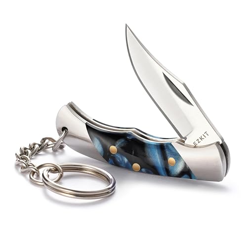 Image of Folding Pocket Knife with 1.5in Stainless Blade and Blue Acrylic Handle, 3.5in Total Length, Compact EDC Gear
