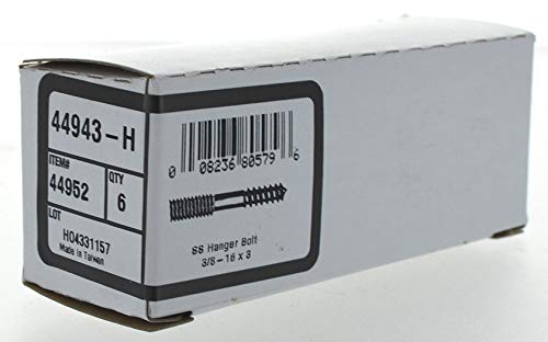 Image of The Hillman Group 44952 3 /8-16 x 3-Inch Stainless Steel Hanger Bolts, 6-Pack