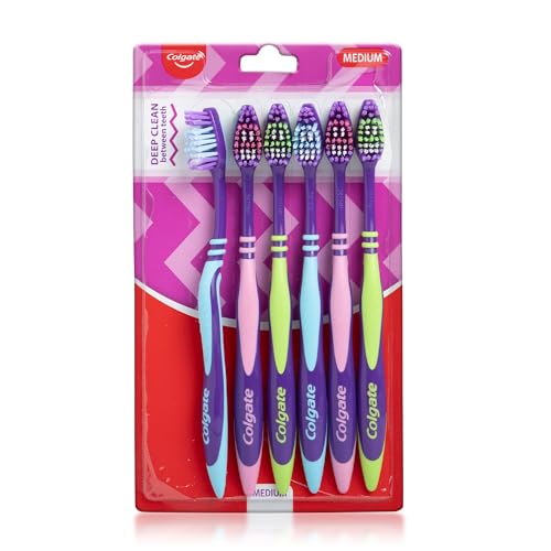 Colgate Zigzag Toothbrush for Deep Inter Dental Clean with Multi Angle Zig zag bristles (Medium, Pack of 6)